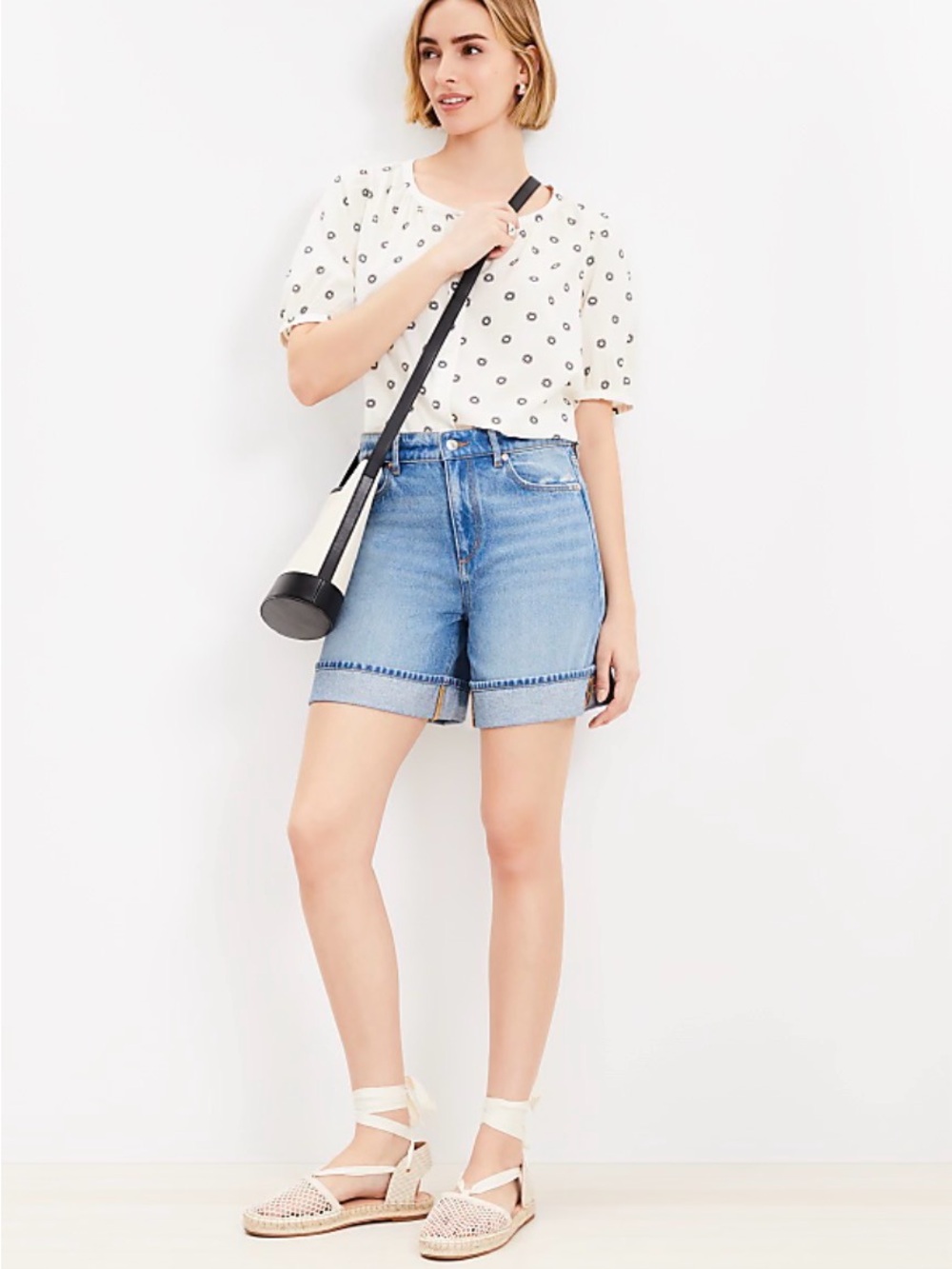 Classic Light Blue Denim Roll-Hem Shorts